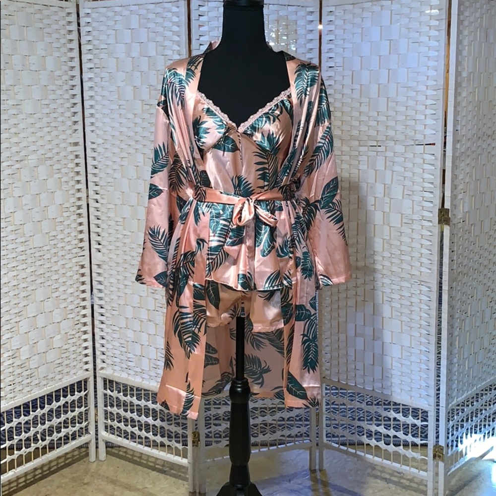 3 Piece Tropical Print Pajama Set